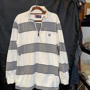 Chaps Long Sleeve Polo White Grey Shirt Ralph Lauren